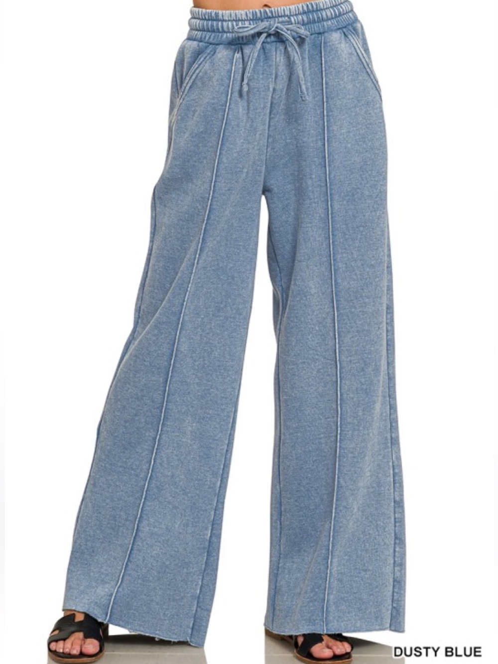 Zenana Wide Leg Drawstring Fleece Pants